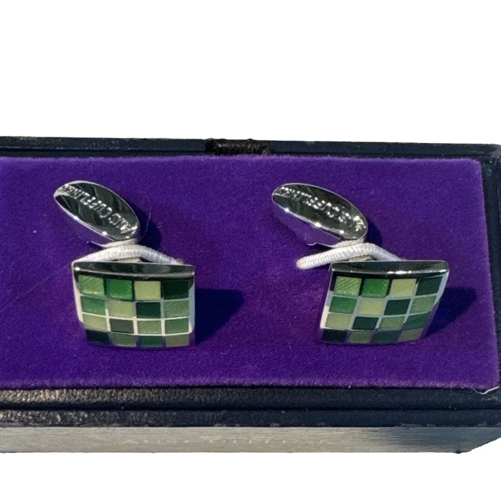 Aus Cufflinks Jade Coral‎ Green Cufflinks Square Pattern W/ Box Fast Shipping